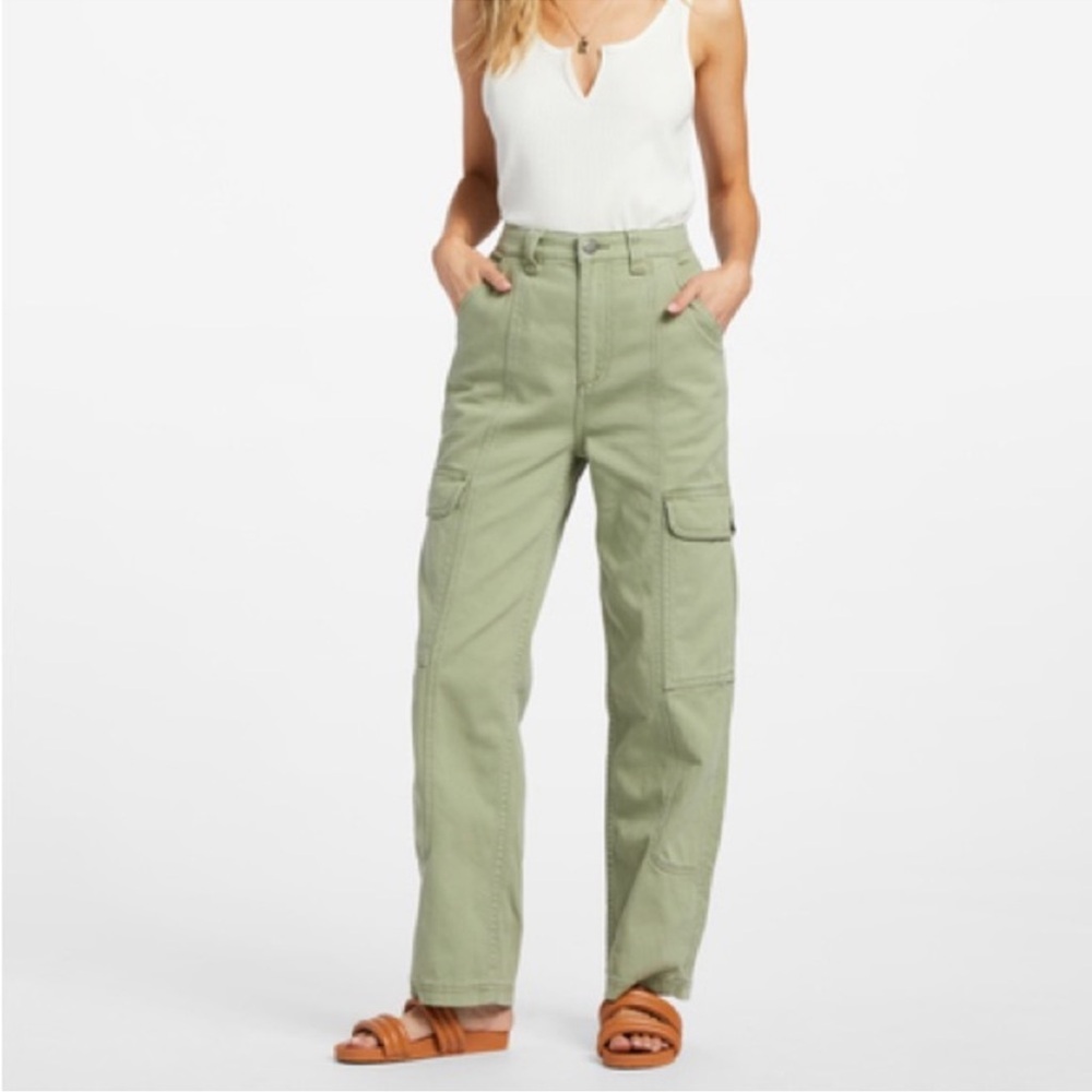 Billabong Wall To Wall Cargo Pants green denim straight leg loose fit baggy